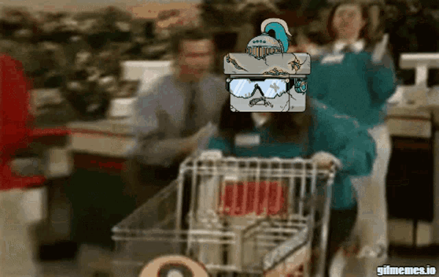 a gif of a woman pushing a shopping cart has the url gifmemes.io