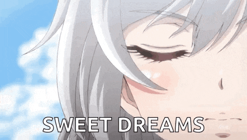 a close up of a girl 's face with the words `` sweet dreams '' written above her .