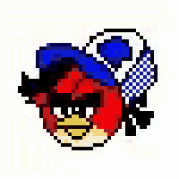 a pixel art of an angry bird with a soccer ball .