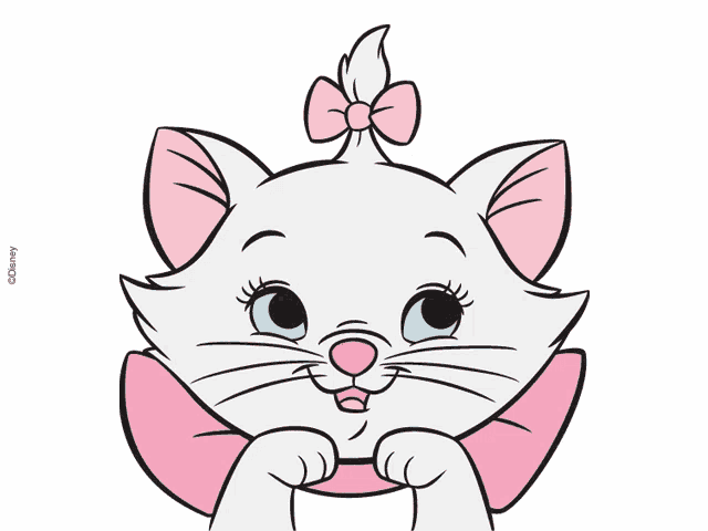 a drawing of a white cat with a pink bow on her head