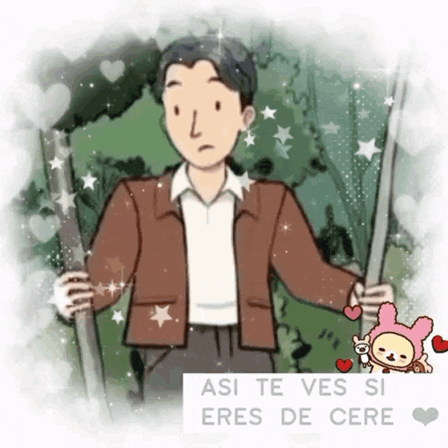 a cartoon of a man holding a stick with the words " asi te ves si eres de cere "