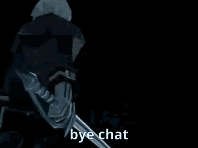 a video game character is walking through a tunnel with the words `` bye chat '' written on the bottom .