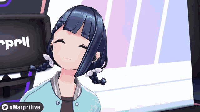 a cartoon girl is smiling in front of a screen that says april