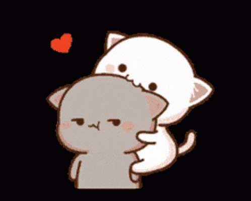 two cartoon cats are hugging each other with a heart in the background