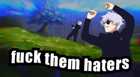 a cartoon of a man dancing with the words fuck them haters