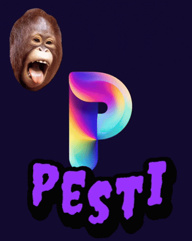 a monkey with its tongue hanging out and the letter p behind it