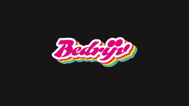 the word bedrij is written in pink and white with a rainbow outline