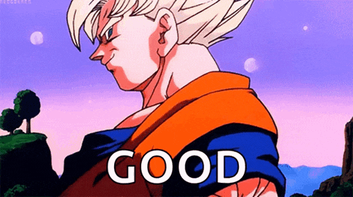 a cartoon of a man standing in front of a mountain with the word good written on it .