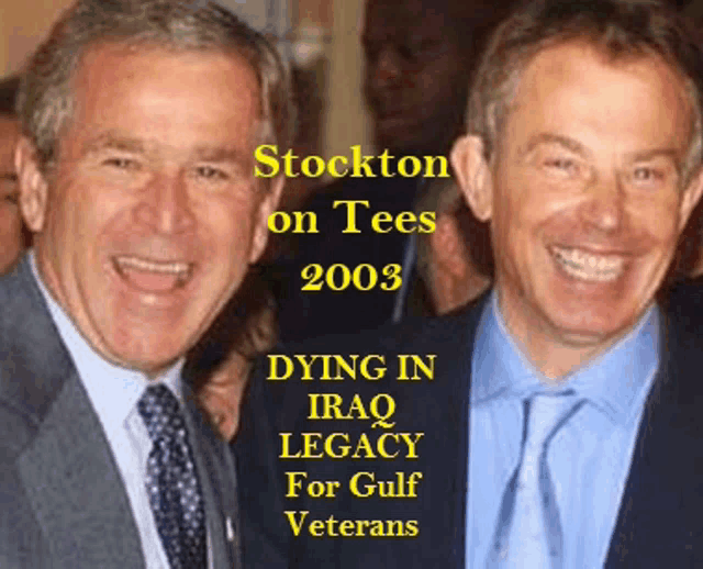 two men are posing for a picture and the caption says stockton on tees 2003