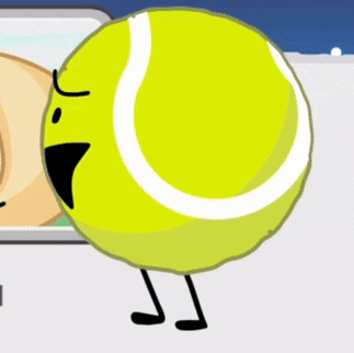 a cartoon tennis ball with a face and arms