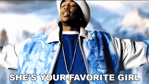 a man in a blue and white jacket says she is your favorite girl