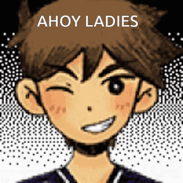a picture of a boy with the words ahoy ladies written above him
