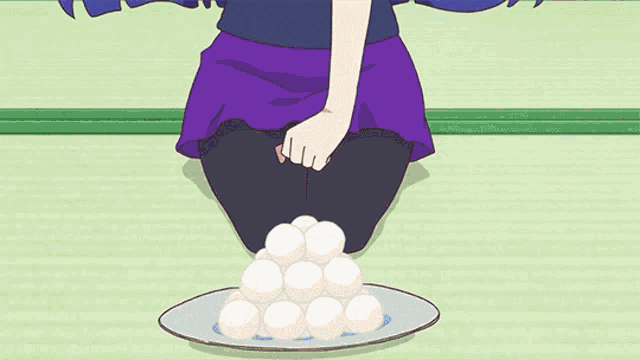 a girl with blue hair is holding a white object