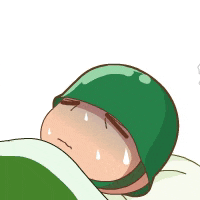 a cartoon of a person wearing a green helmet laying down