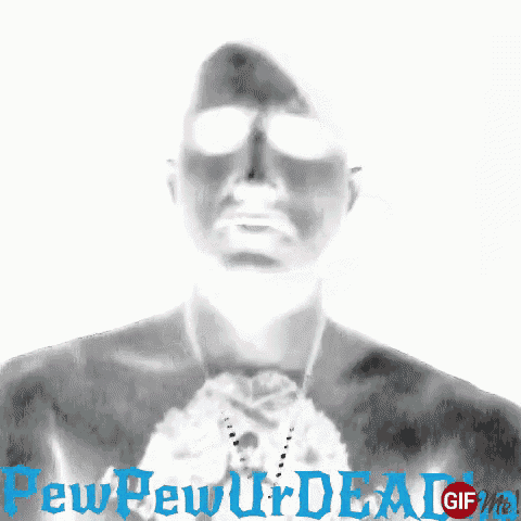 a gif of a man in a suit and tie with the words pew pewtr dead written in blue