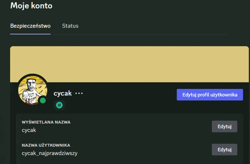 a screenshot of a person 's profile with the name cycak on it
