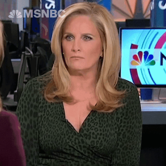 a woman in a green leopard print dress is talking on msnbc