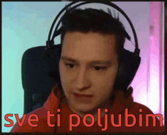 a man wearing headphones with the words sve ti poljubim written below him