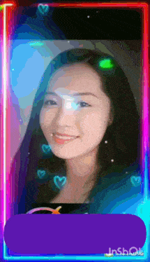 a woman 's face is surrounded by hearts and a purple box that says jnshow