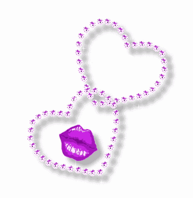 a necklace with purple beads and a purple kiss