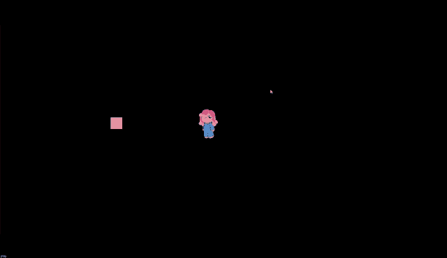 a cartoon girl with pink hair is standing in the dark in front of a white square .