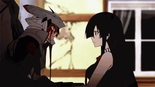 a man and a woman are looking at each other with blood dripping from their faces