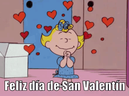 a cartoon of a girl surrounded by hearts with the words feliz dia de san valentin below her