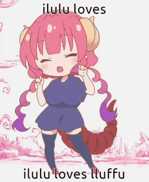 a cartoon of a girl with a dragon tail and the words " ilulu loves ilulu loves illuffu "