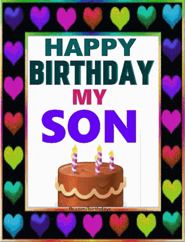 a colorful birthday card for a son with a cake and candles
