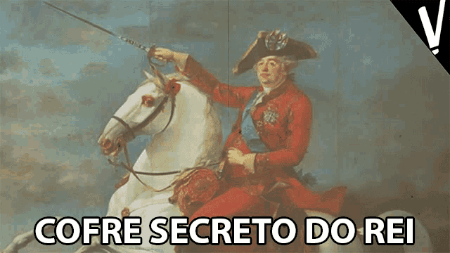 a painting of a man on a horse with the words cofre secreto do rei