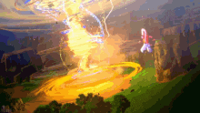 a pixel art painting of a tornado in the middle of a field .