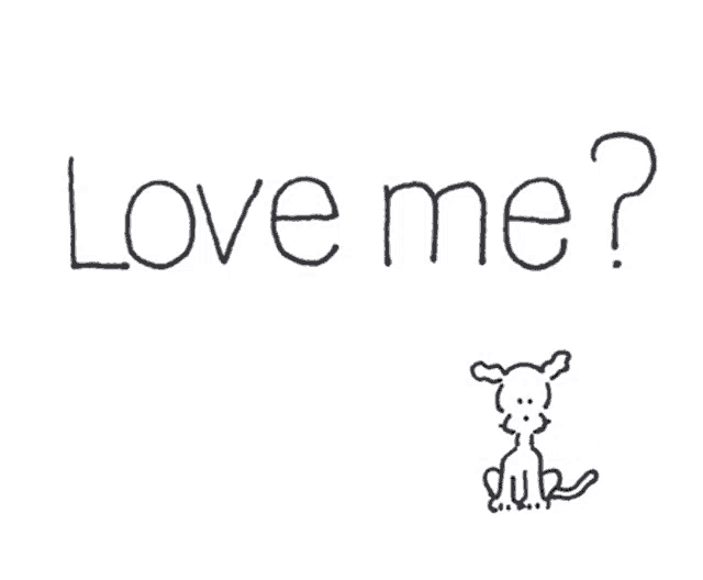 a drawing of a cat with the words love me written above it