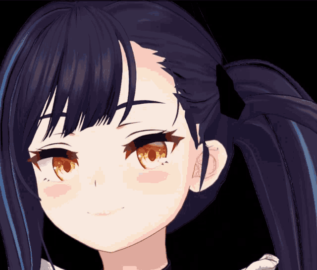 a close up of a girl 's face with dark hair