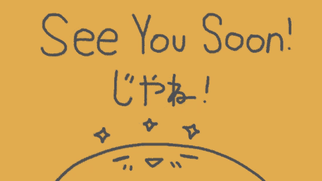a yellow background with the words see you soon in blue