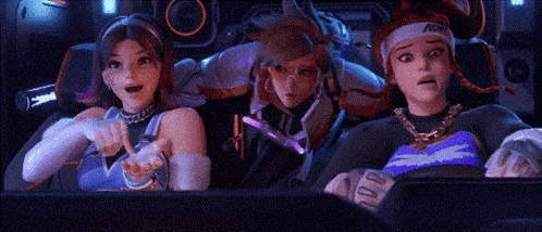 three cartoon characters are sitting in a car and one of them is pointing at something .