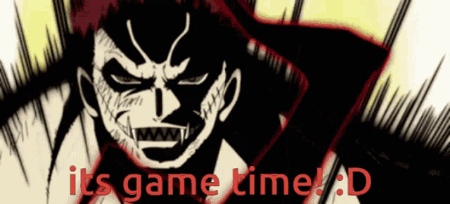 a black and white drawing of a man with the words " it 's game time " below him