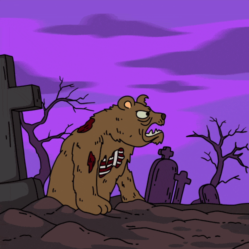 a cartoon drawing of a bear with a striped shirt on its chest