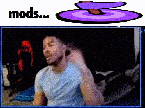 a man in a blue shirt stands in front of a screen that says mods