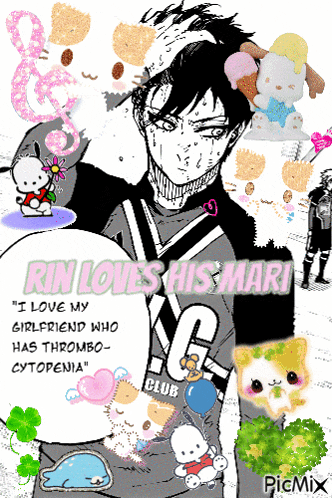 a black and white drawing of a man with the words " rin loves his mari "