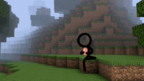 a stick figure in a minecraft game is holding a red object