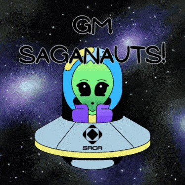 an advertisement for gm saganauts shows an alien in a spaceship