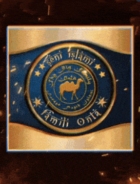 a blue and gold emblem with a camel and the words seni islami onta