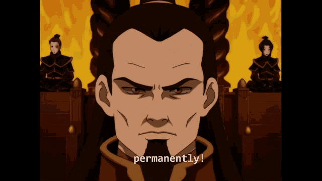 a cartoon character says permanently in front of a group of people