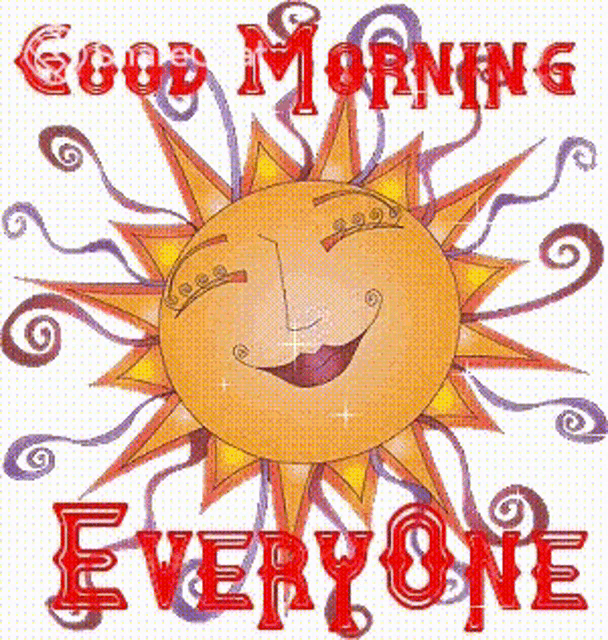 a sun with a face and the words good morning everyone