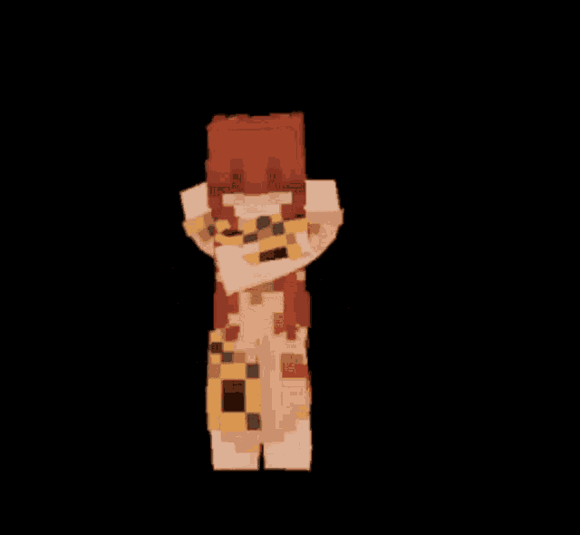 a pixel art of a girl with red hair and a leopard print outfit
