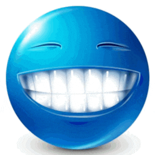 a blue smiley face with a big smile on it