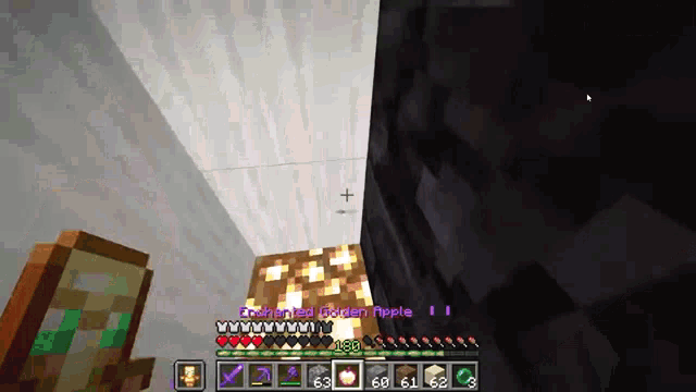 a screenshot of a minecraft game with enchanted golden apple written on the screen