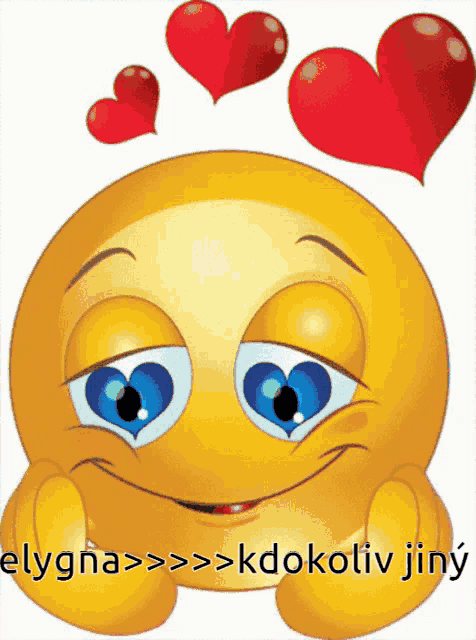 a smiley face with hearts above it and the words elygna kdokotiv jiny