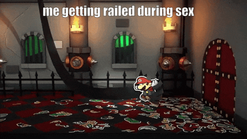 a cartoon of mario with the words me getting railed during sex