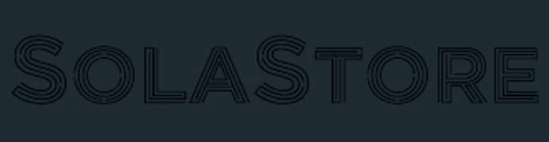 the word solastore is displayed in blue on a black background